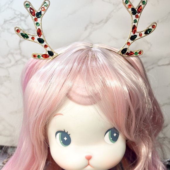 Christmas Reindeer Antlers Headband, Crystal Deer Horn Hair Costume - Picture 4 of 4